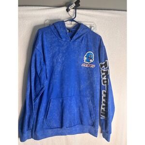 Pac-Man Blue Acid Wash Graphic Hoodie Mens Large Retro 80s Gaming Pullover
